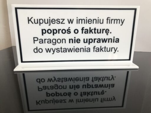 Tabliczka informacyjna stojąca paragon
